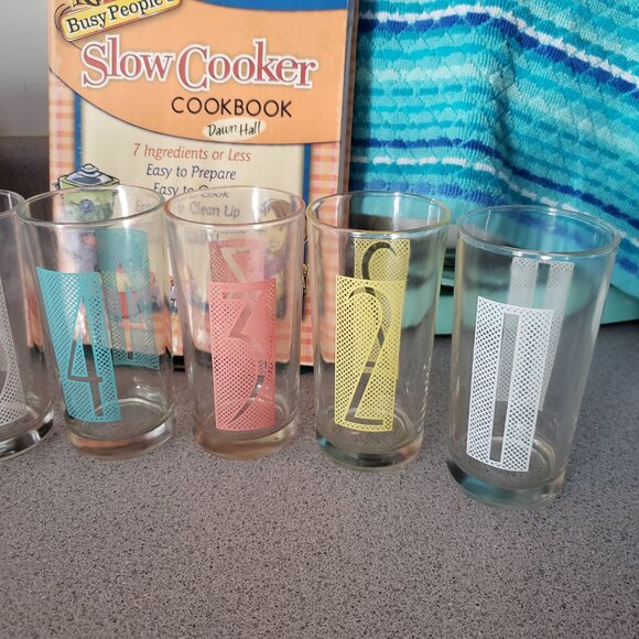 Mid Century Retro Vintage Party Glasses Set 6 Numbered Glasses Juice Tumblers - Picture 5 of 10